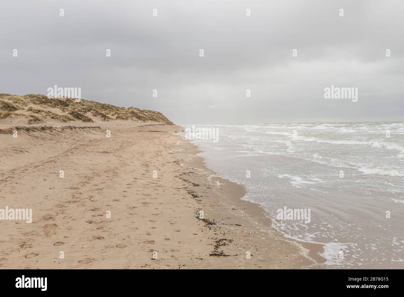 Koksijde,Belgium - February 26, 2020: The beach in a cold and windy day in winter Stock Photo
