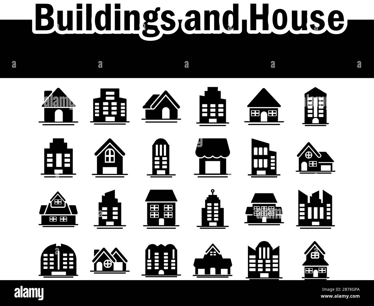 set of icons of towers of apartment, office building and house ...