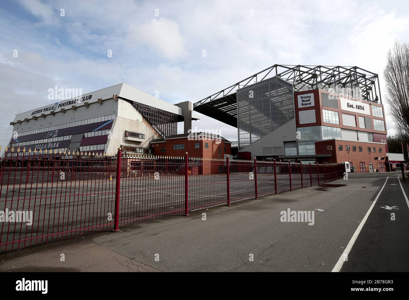 A general view outside Villa Park, home of Aston Villa Football Club, following yesterday's announcement that the Premier League has suspended all matches until Saturday April 4, 2020. Stock Photo