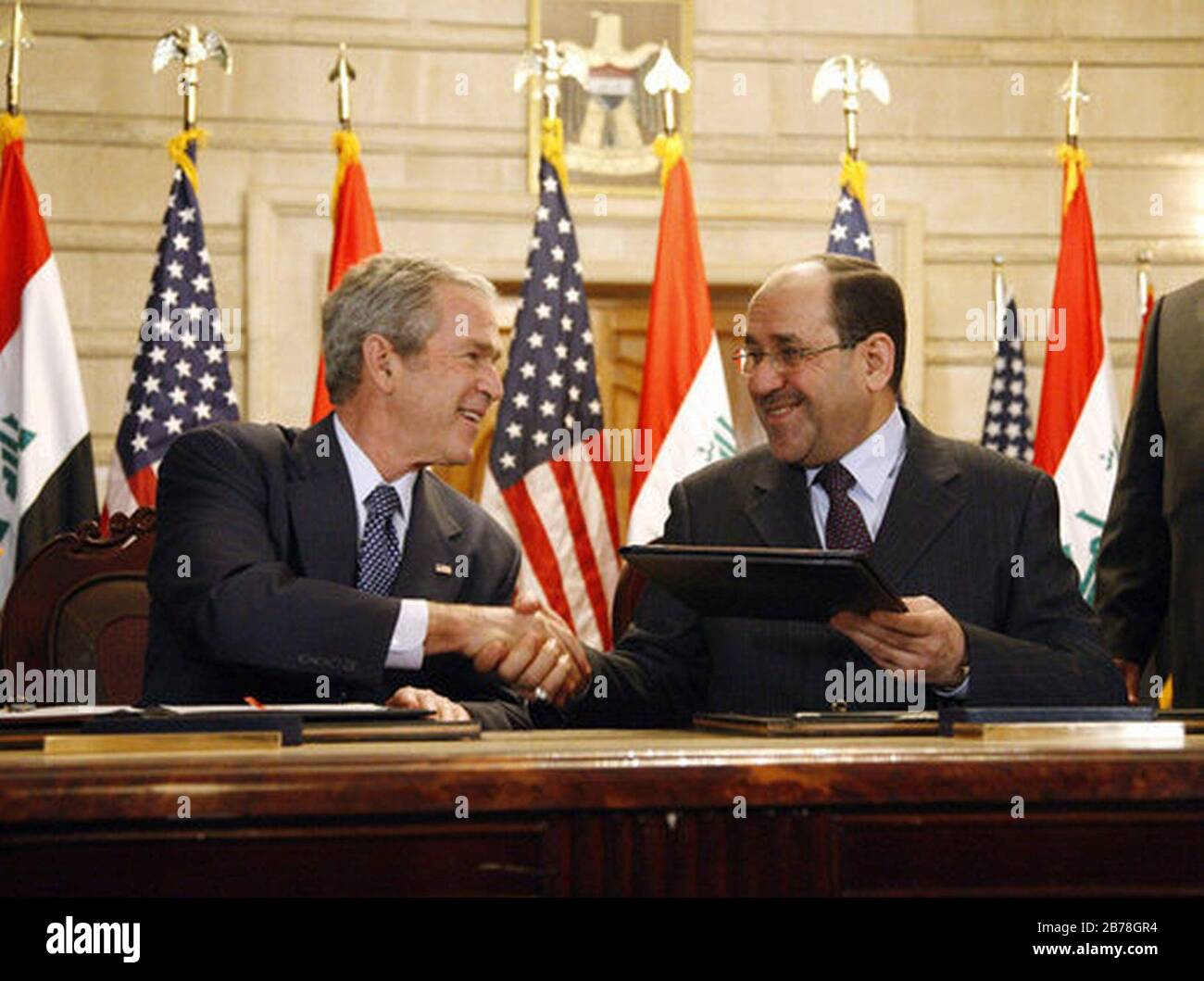 George W. Bush and Iraqi PM Nuri al-Maliki-Dec2008. Stock Photo