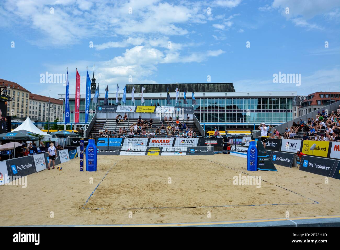 DRESDEN, GERMANY - June 15, 2019:  Beach volleyball field in Dresden on a sunny day Stock Photo
