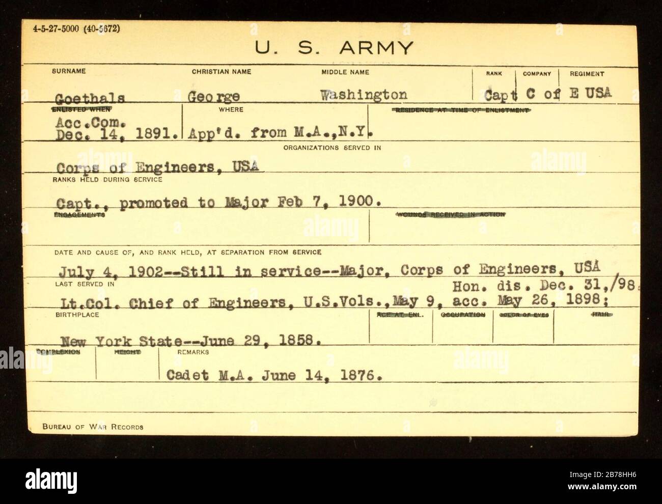 Washington Goethals in the SpanishAmerican War Military and