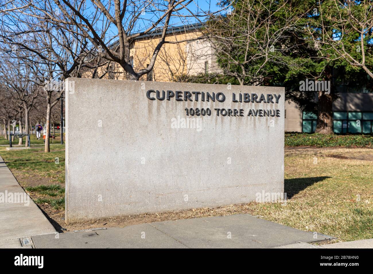 Cupertino Library, concrete sign; Cupertino, California, USA Stock Photo -  Alamy