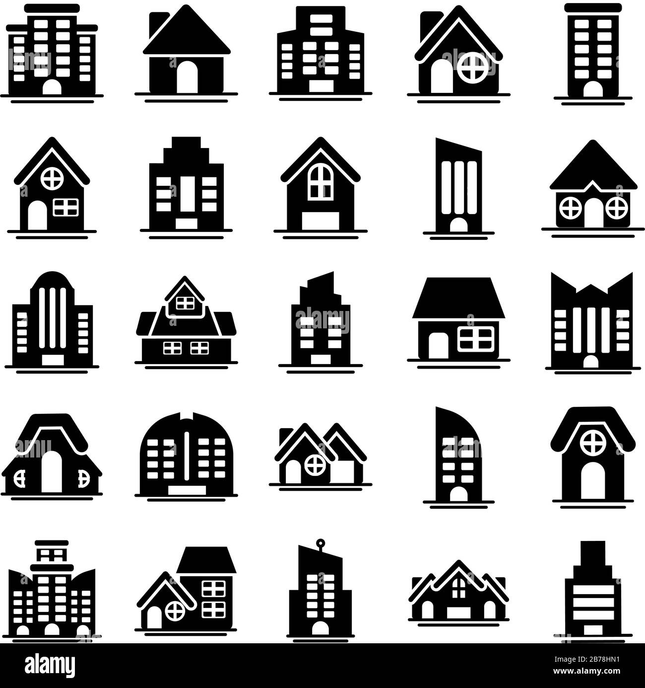 set of icons of towers of apartment, office building and house ...