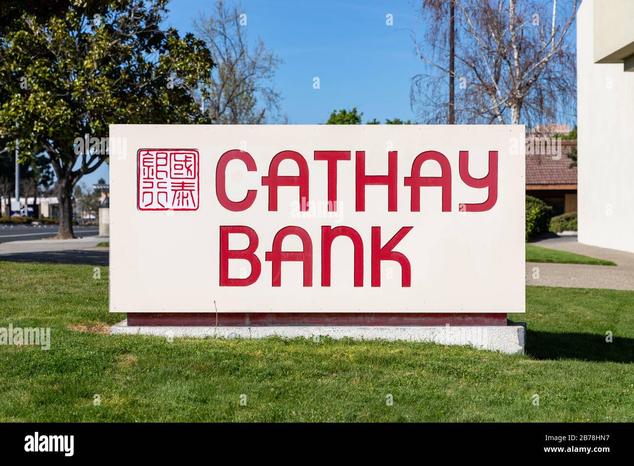 Cathay Bank, sign; Cupertino, California, USA Stock Photo Alamy