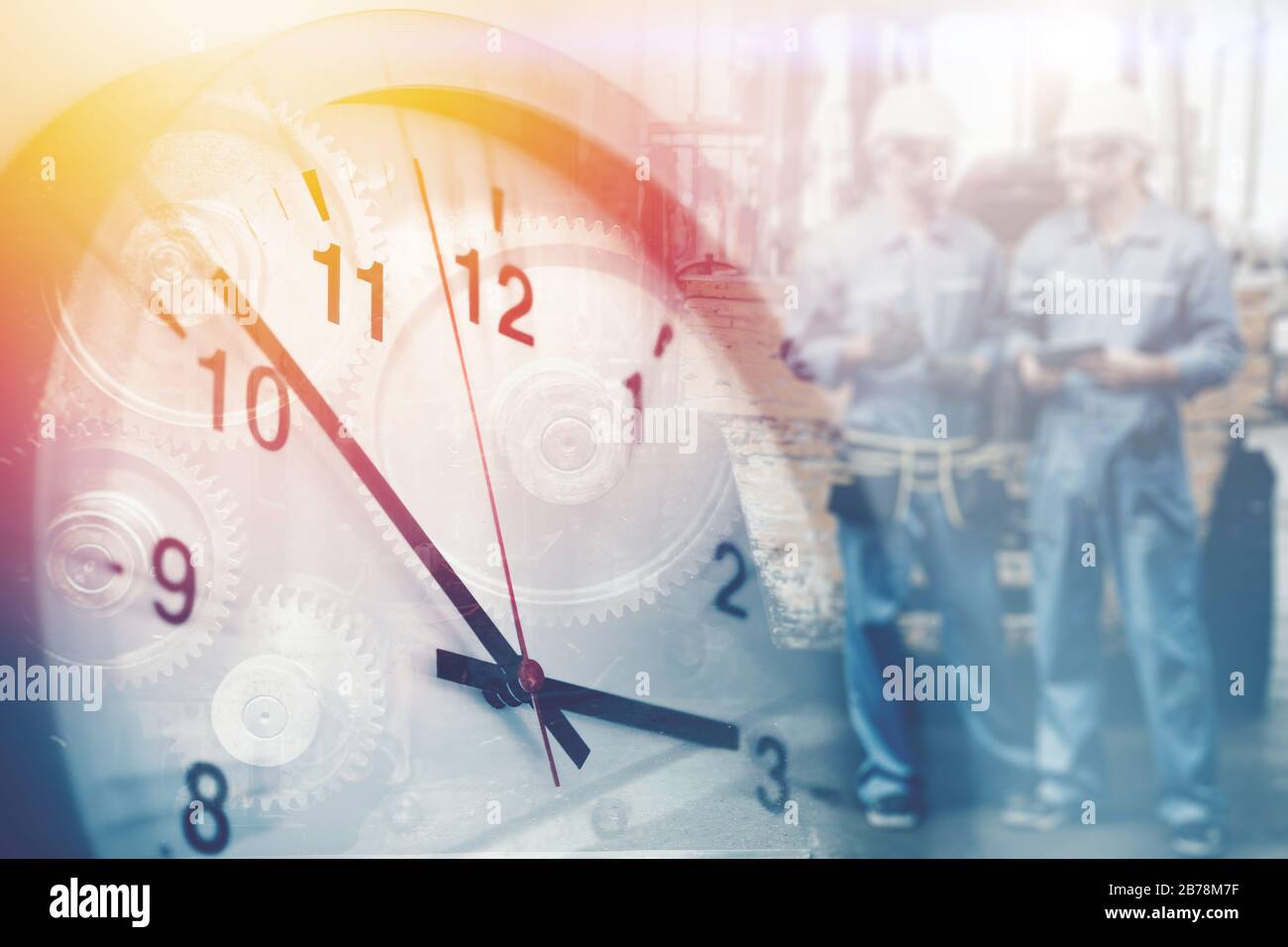 worker working times, working hours of labor indutry factory time concept. Stock Photo