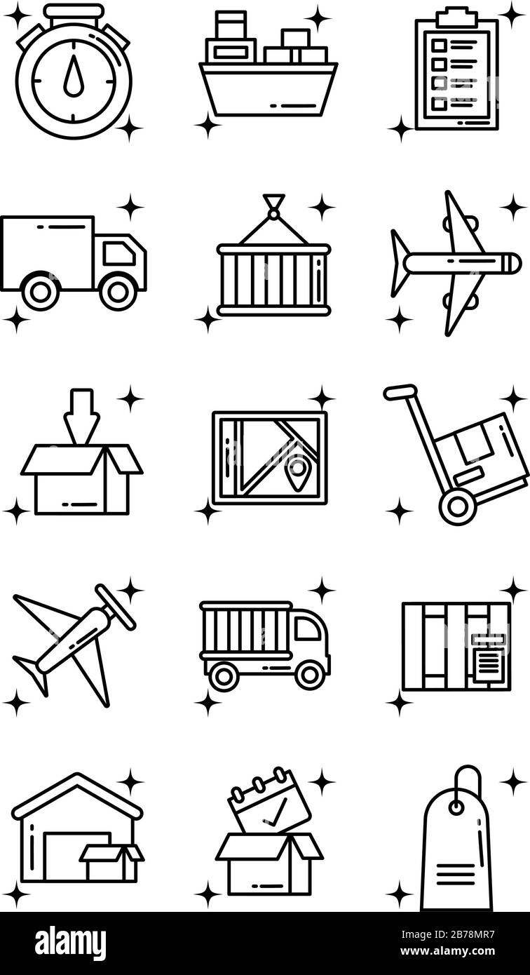 set of icons freight delivery logistics , line style icon vector ...
