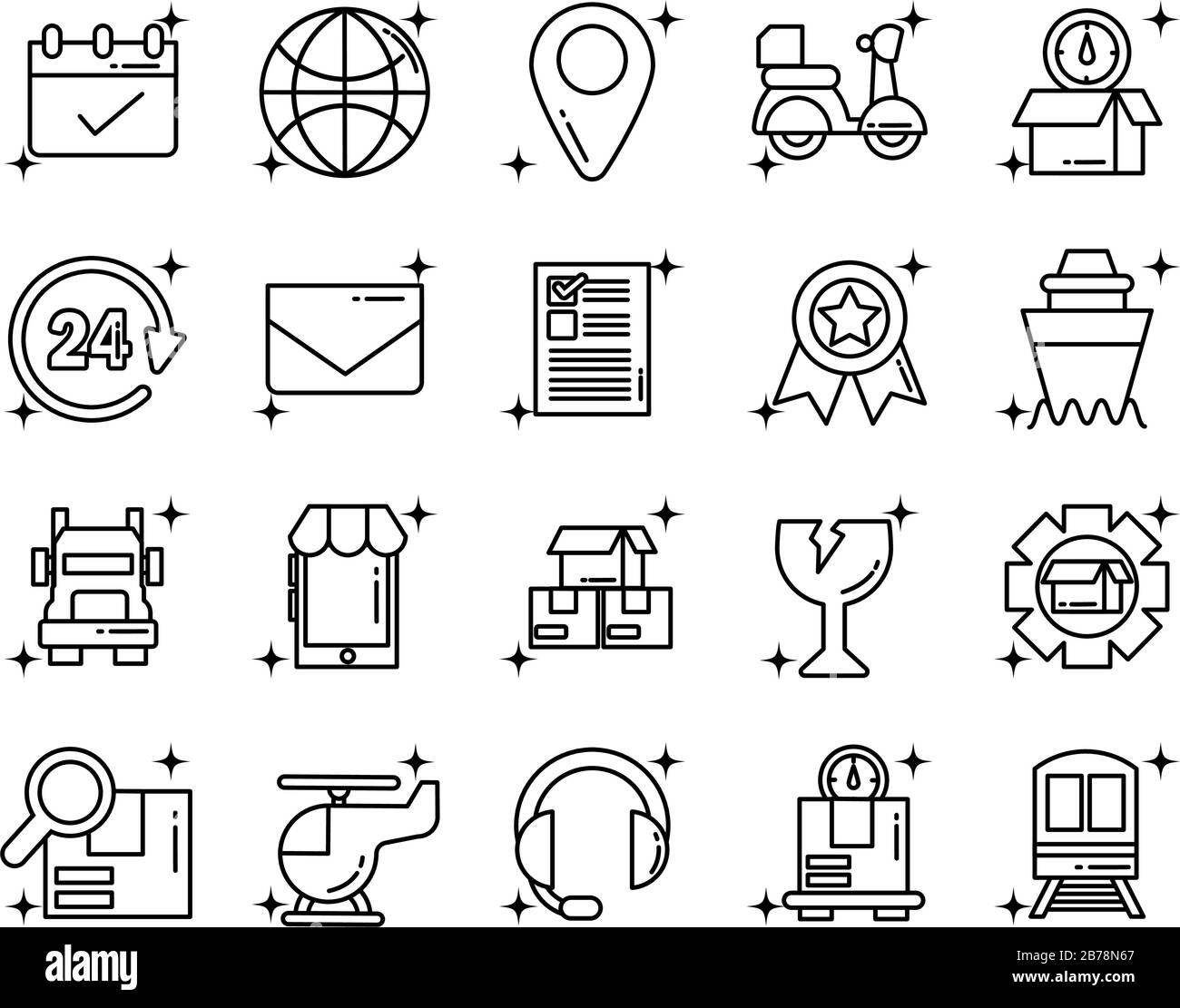 set of icons freight delivery logistics , line style icon vector ...