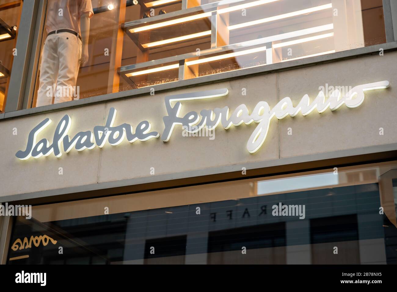 Italian luxury goods high-end retailer Salvatore Ferragamo logo. Stock Photo
