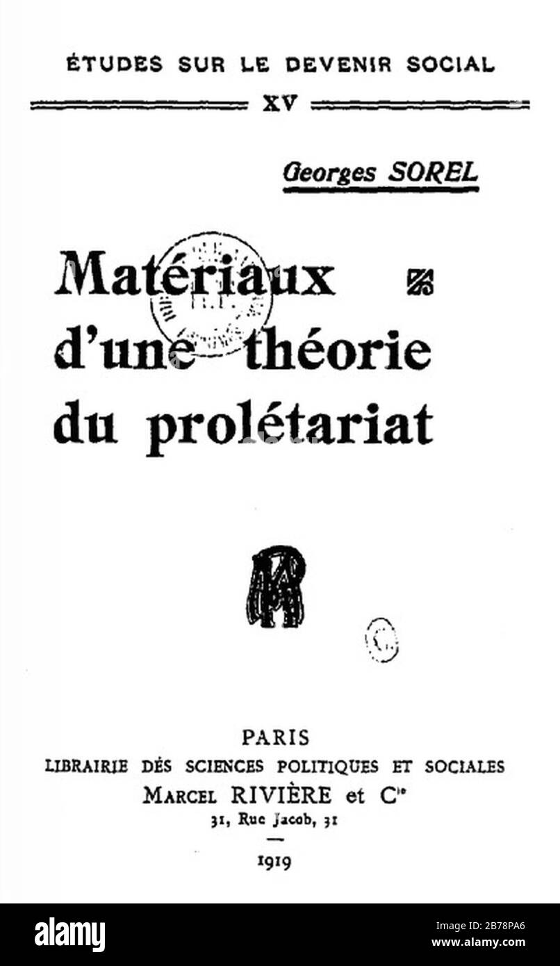 Georges Sorel, Matériaux théorie prolétariat couv. Stock Photo