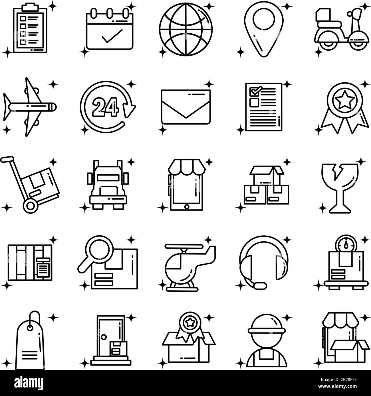 set of icons freight delivery logistics , line style icon vector ...