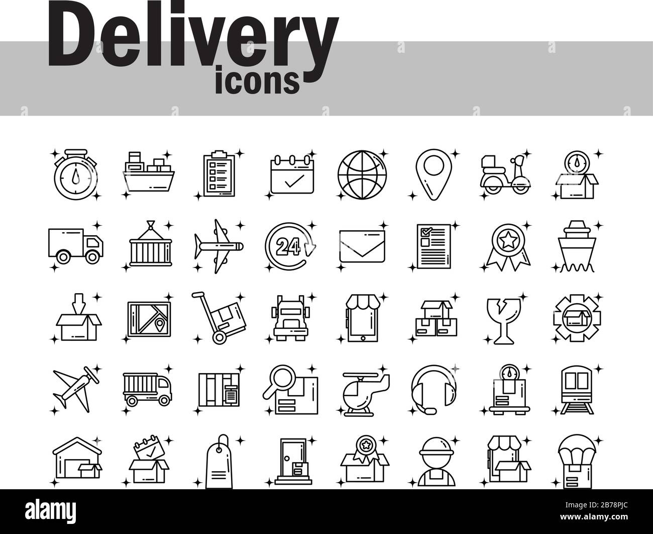 set of icons freight delivery logistics , line style icon vector ...