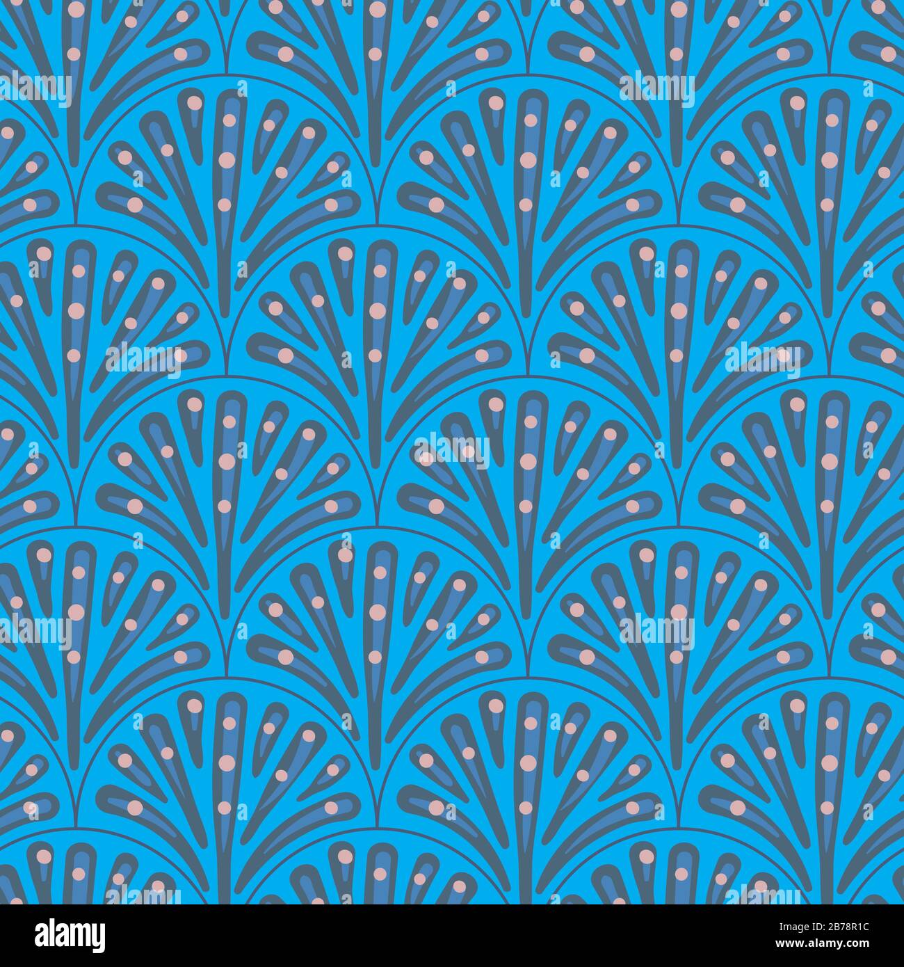 peacock tail seamless vector blue pattern Stock Vector
