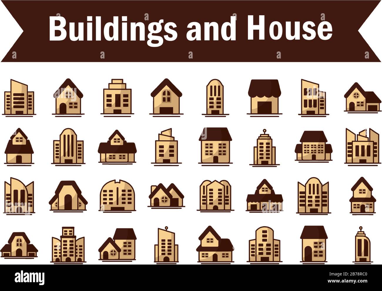 set of icons of towers of apartment, office building and house on white ...