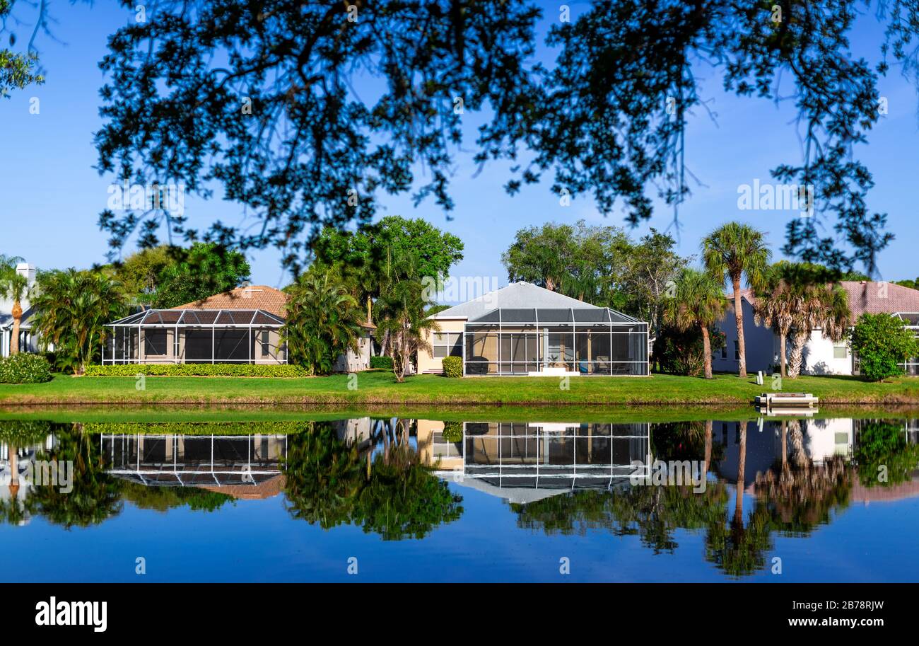 Colour landscape photograph of a gated community in Florida showing