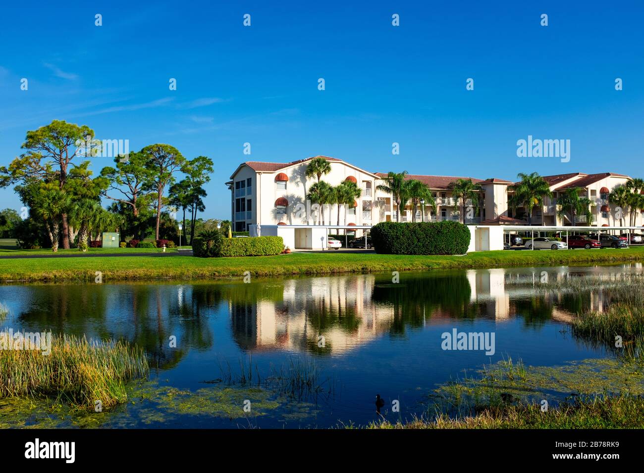 Colour landscape photograph of a gated community in Florida showing
