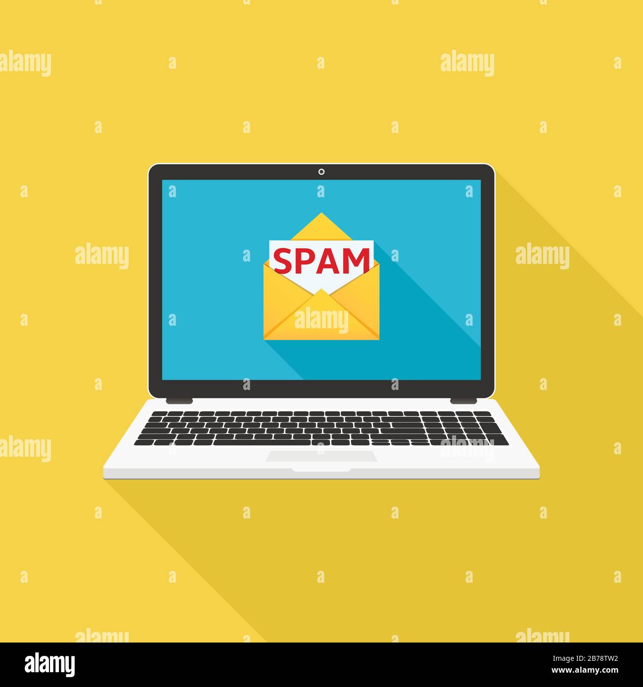 Laptop with spam email vector illustration, flat design Stock Vector