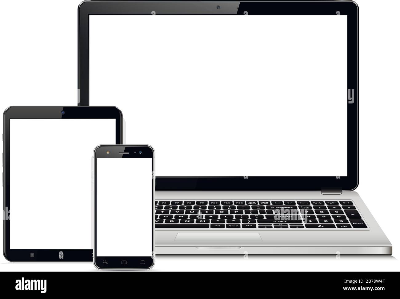 Mockup of laptop, tablet pc and mobile phone with blank screen. Responsive  web design devices Stock Vector Image & Art - Alamy