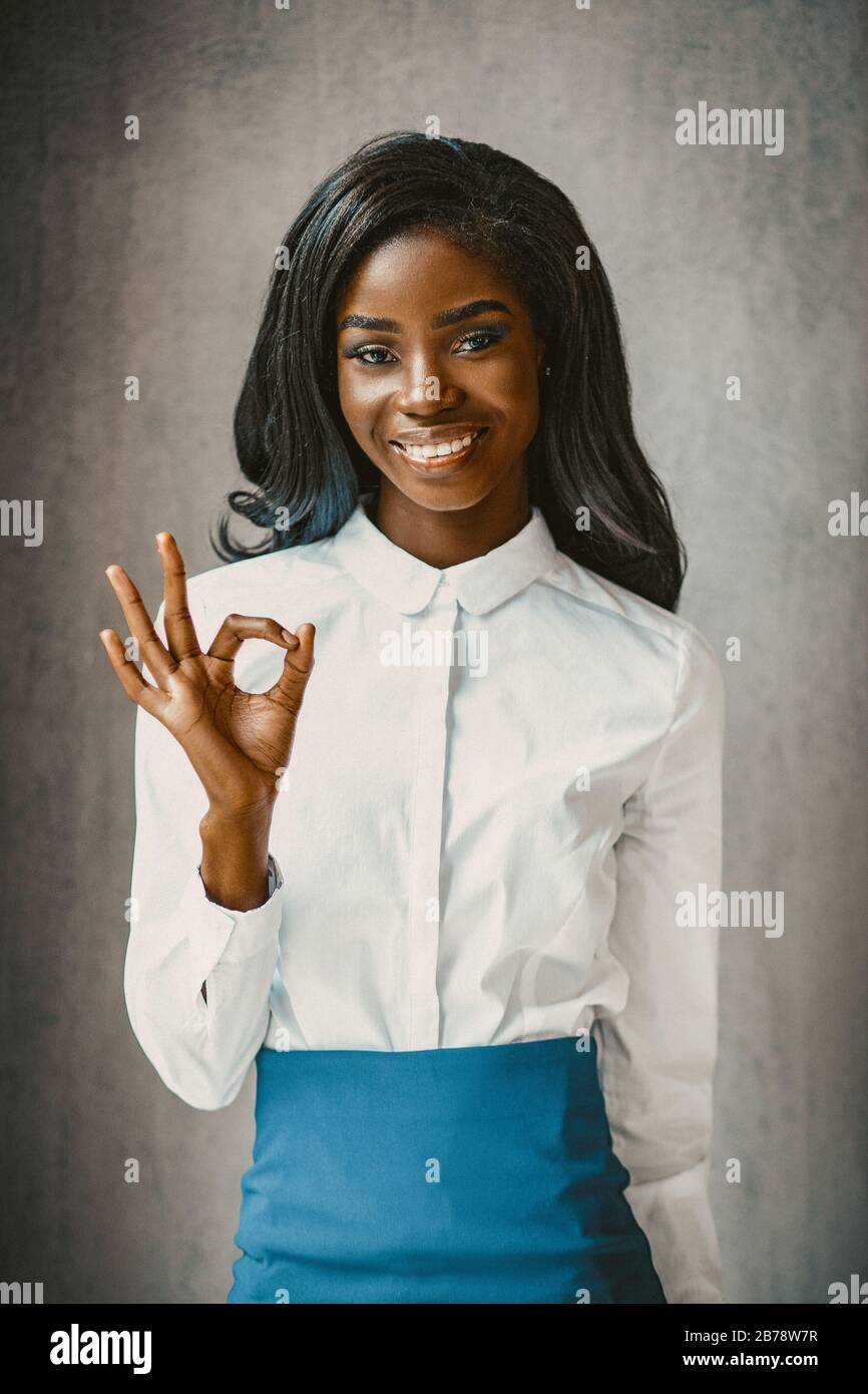 Ok Gesture From Cute African Business Lady Stock Photo