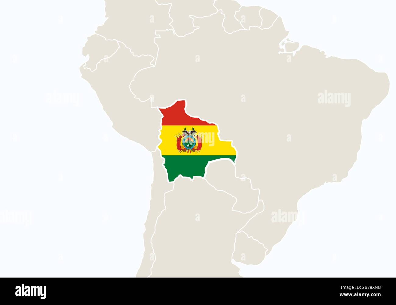 South America with highlighted Bolivia map. Vector Illustration. Stock Vector