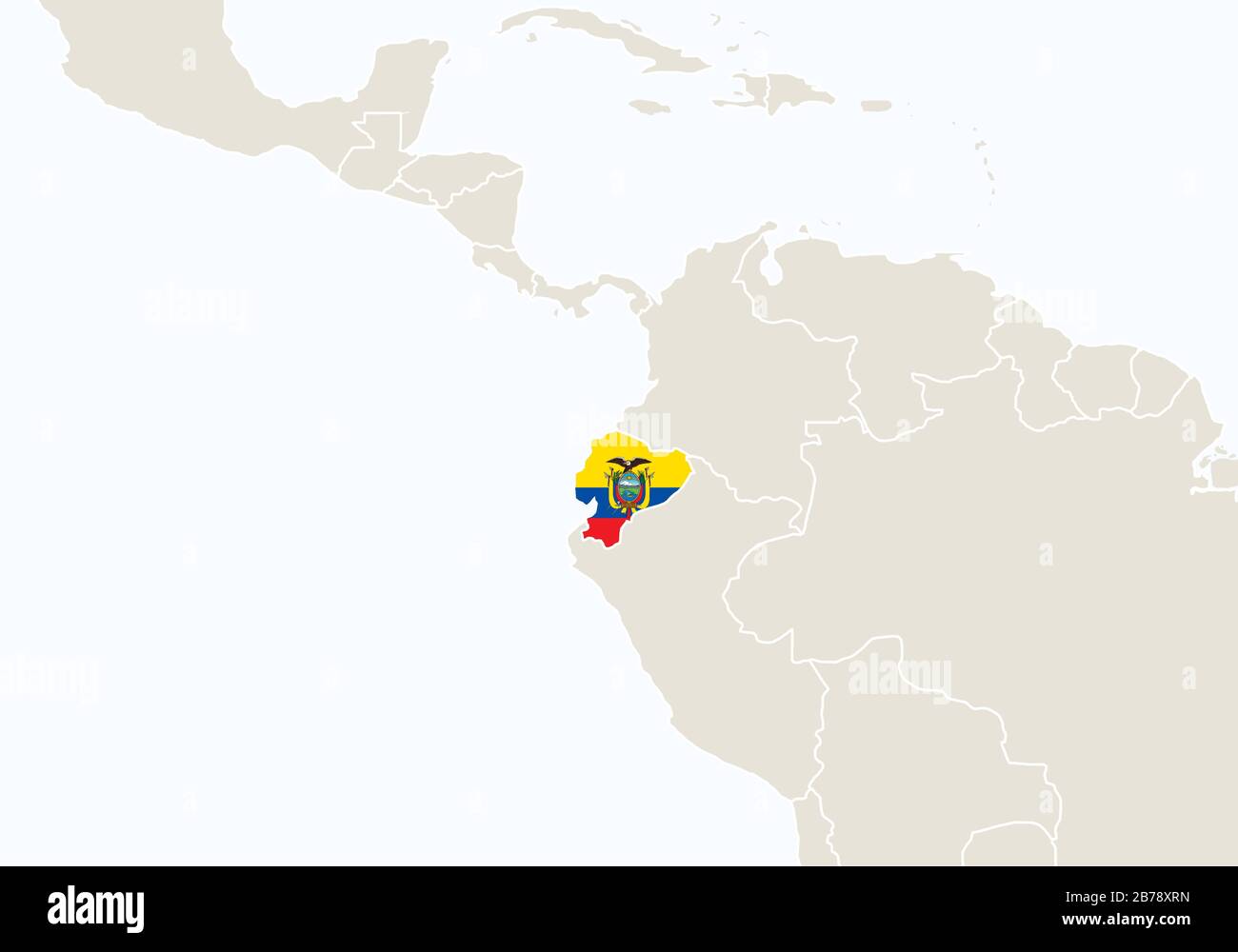 South America with highlighted Ecuador map. Vector Illustration. Stock Vector