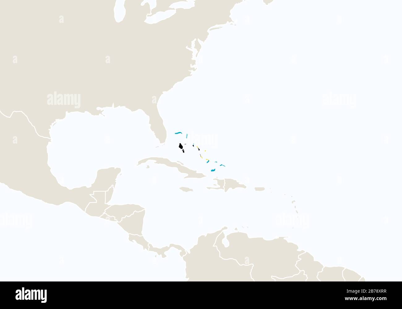 North America with highlighted The Bahamas map. Vector Illustration. Stock Vector