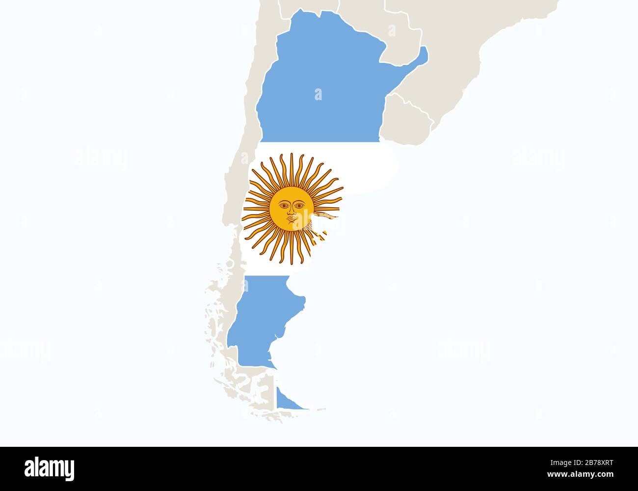 South America with highlighted Argentina map. Vector Illustration. Stock Vector