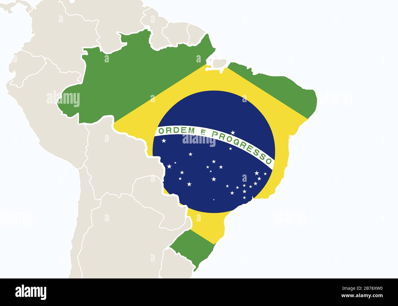 South America with highlighted Brazil map. Vector Illustration. Stock Vector