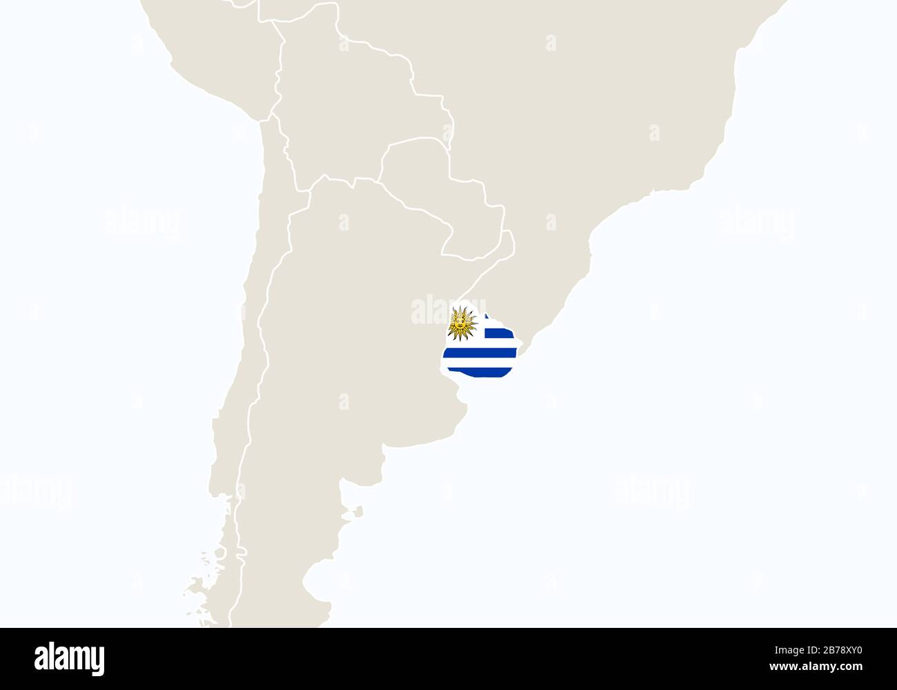 South America with highlighted Uruguay map. Vector Illustration. Stock Vector