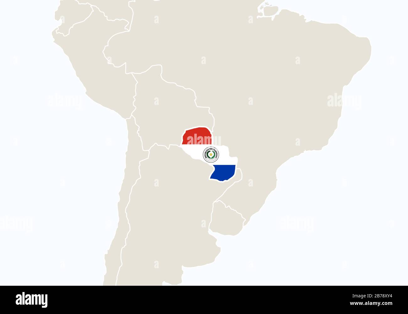 Paraguay On A Map Of South America - South America With Highlighted Paraguay Map Vector Illustration 2B78XY4