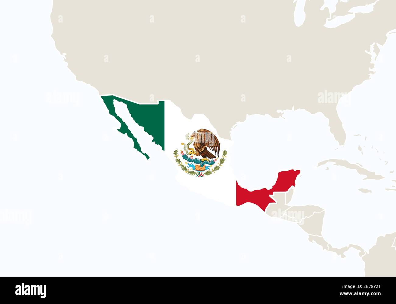 Central America with highlighted Mexico map. Vector Illustration. Stock Vector