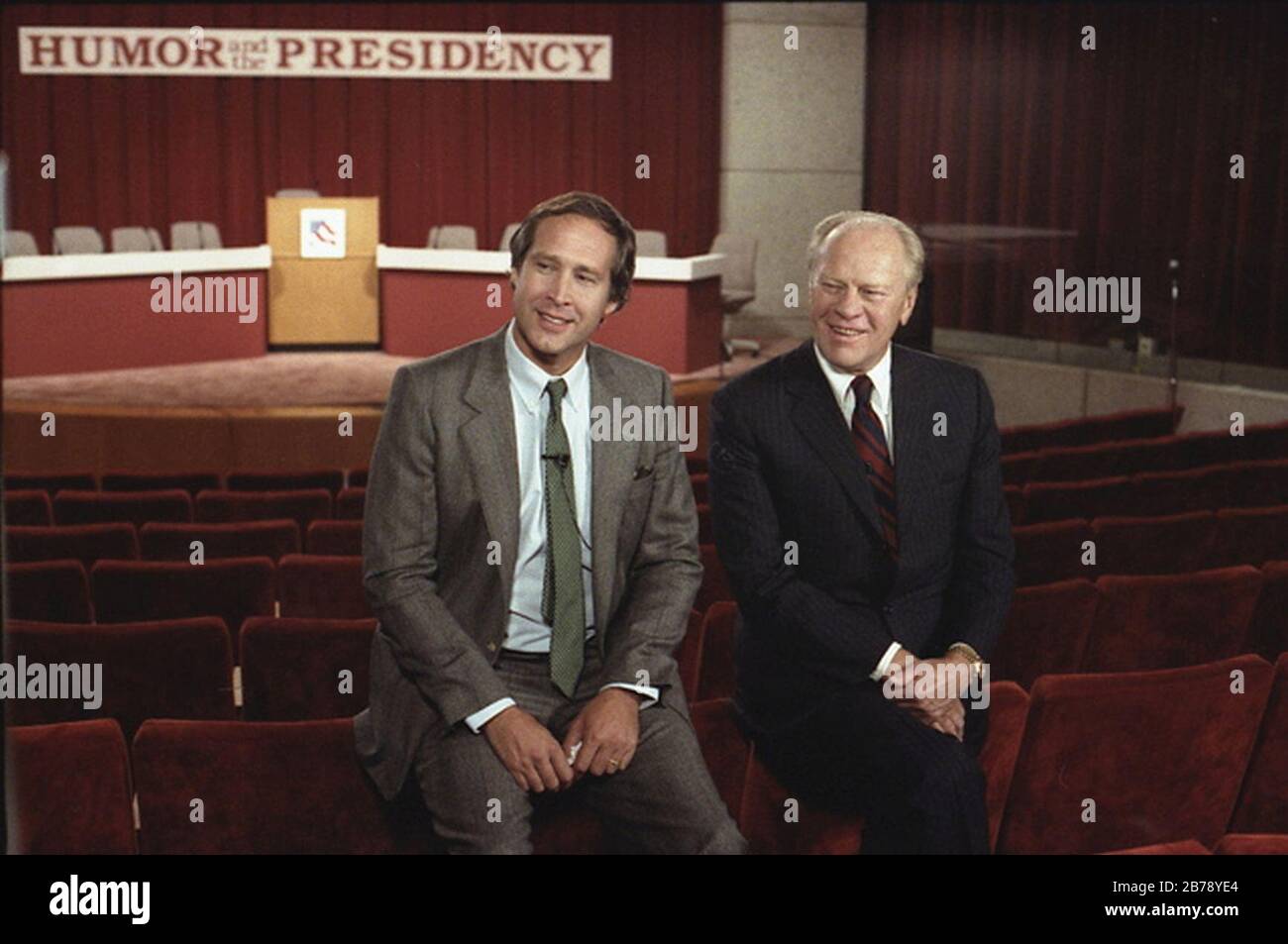 Gerald Ford and Chevy Chase. Stock Photo
