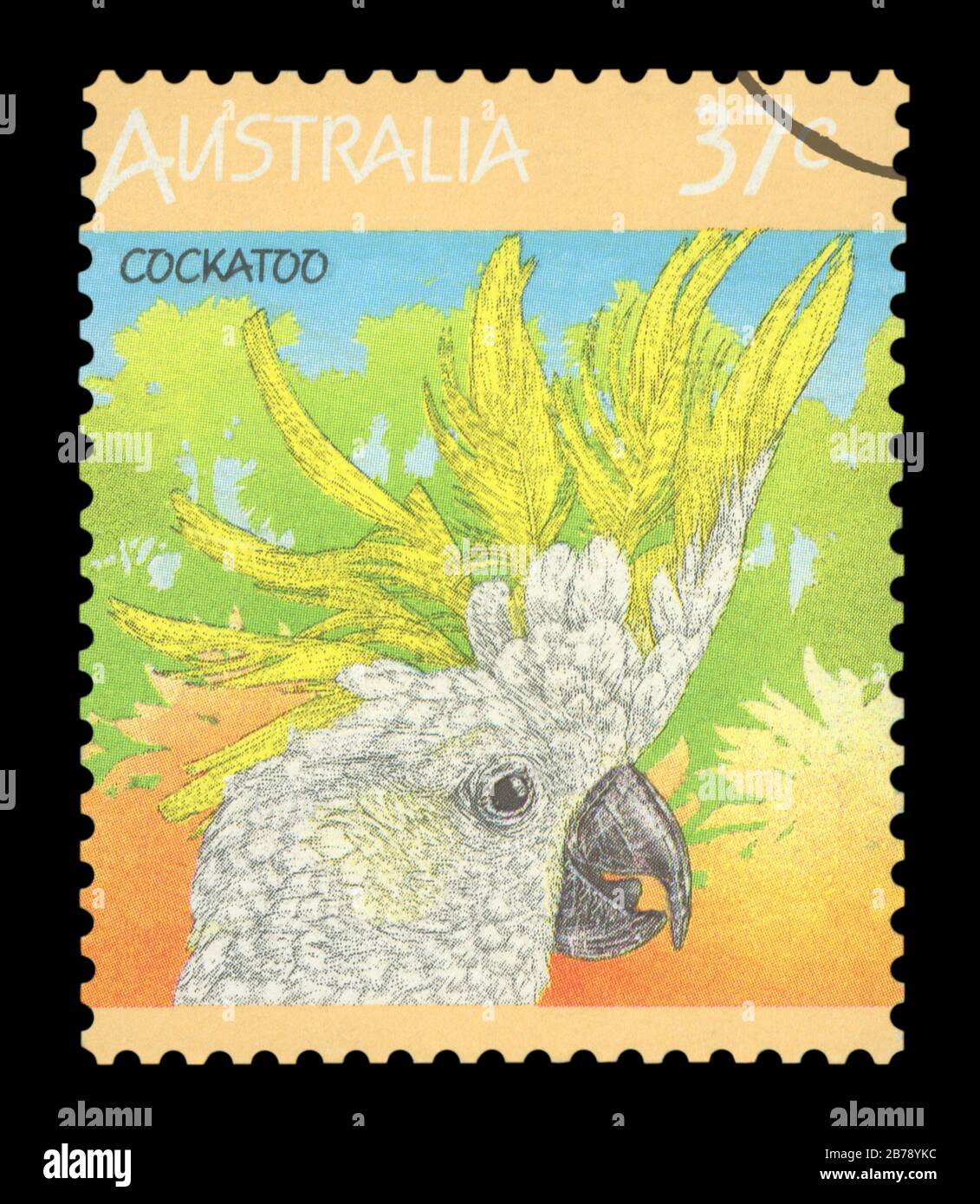 AUSTRALIA - CIRCA 1987: Postage stamp printed in Australia, shows bird Sulphur-crested Cockatoo (Cacatua galerita), circa 1987 Stock Photo
