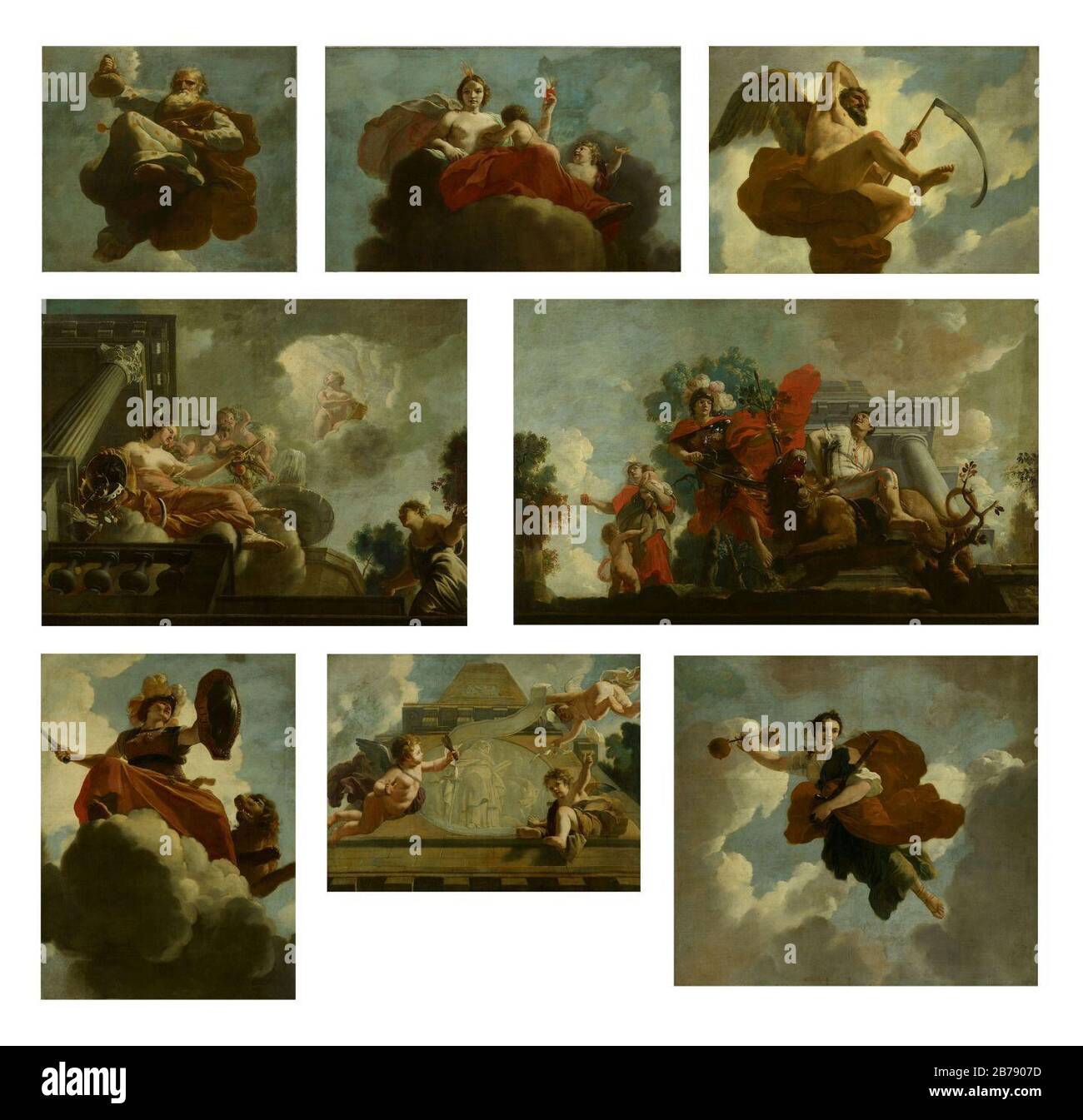 Gerard de Lairesse - Acht allegorische voorstellingen afkomstig van het plafond in het Leprozenhuis Stock Photo
