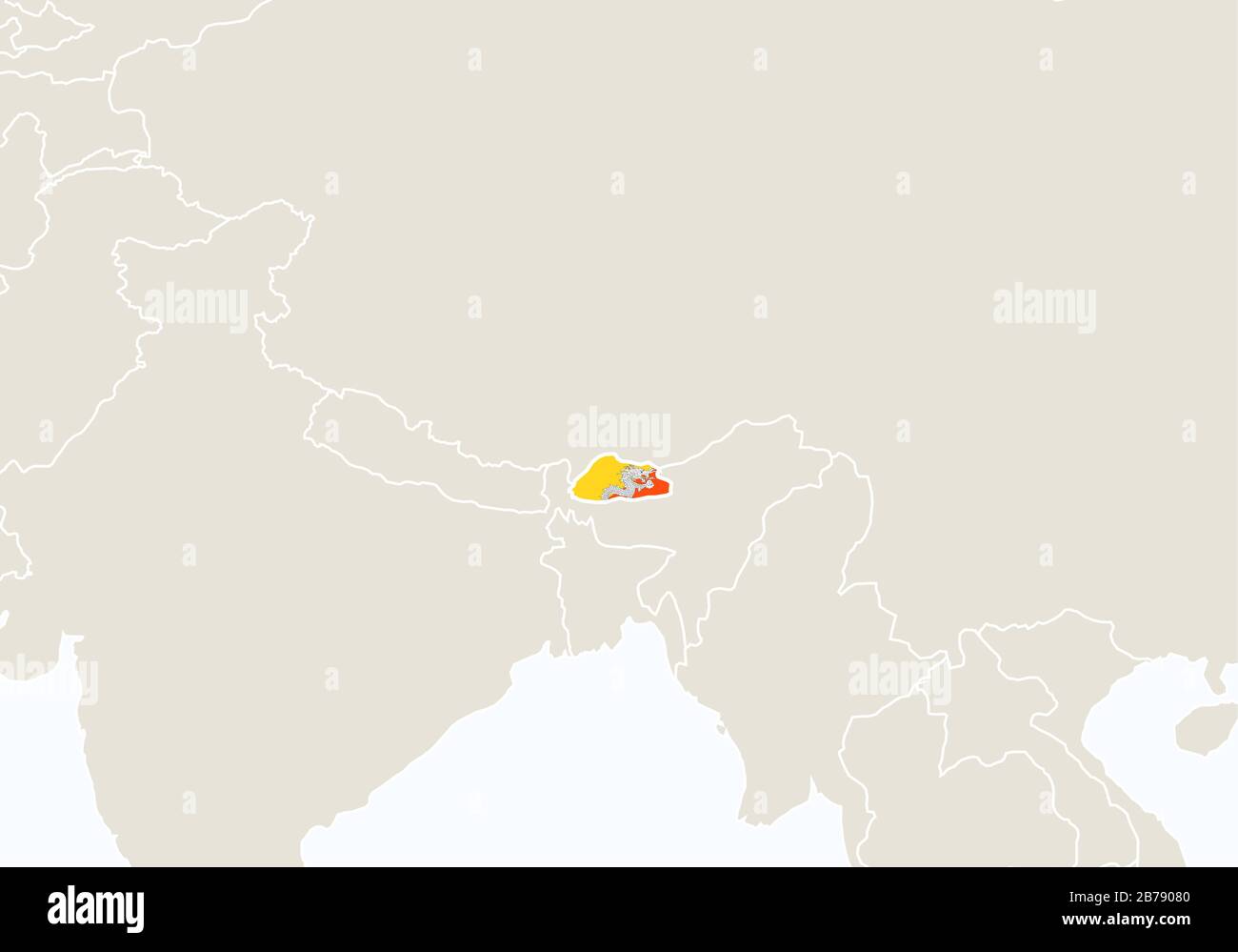 Bhutan On Asia Map Asia With Highlighted Bhutan Map. Vector Illustration Stock Vector Image &  Art - Alamy