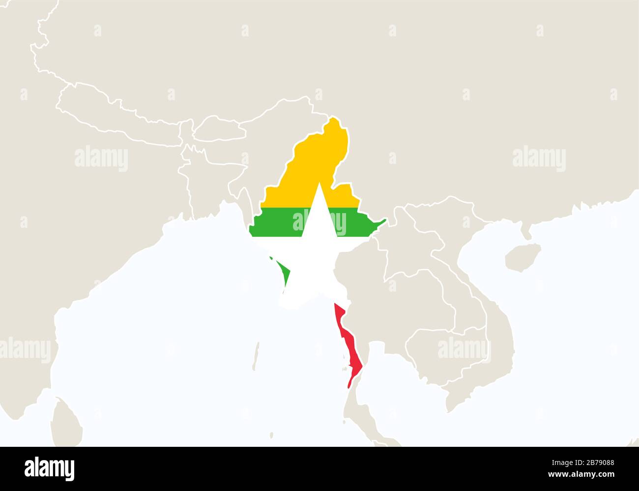 Asia with highlighted Myanmar map. Vector Illustration. Stock Vector