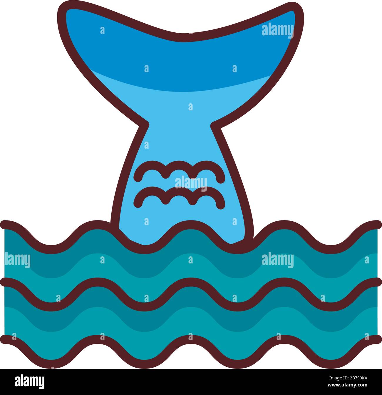 whale tail sea animal line color style icon Stock Vector Image & Art ...