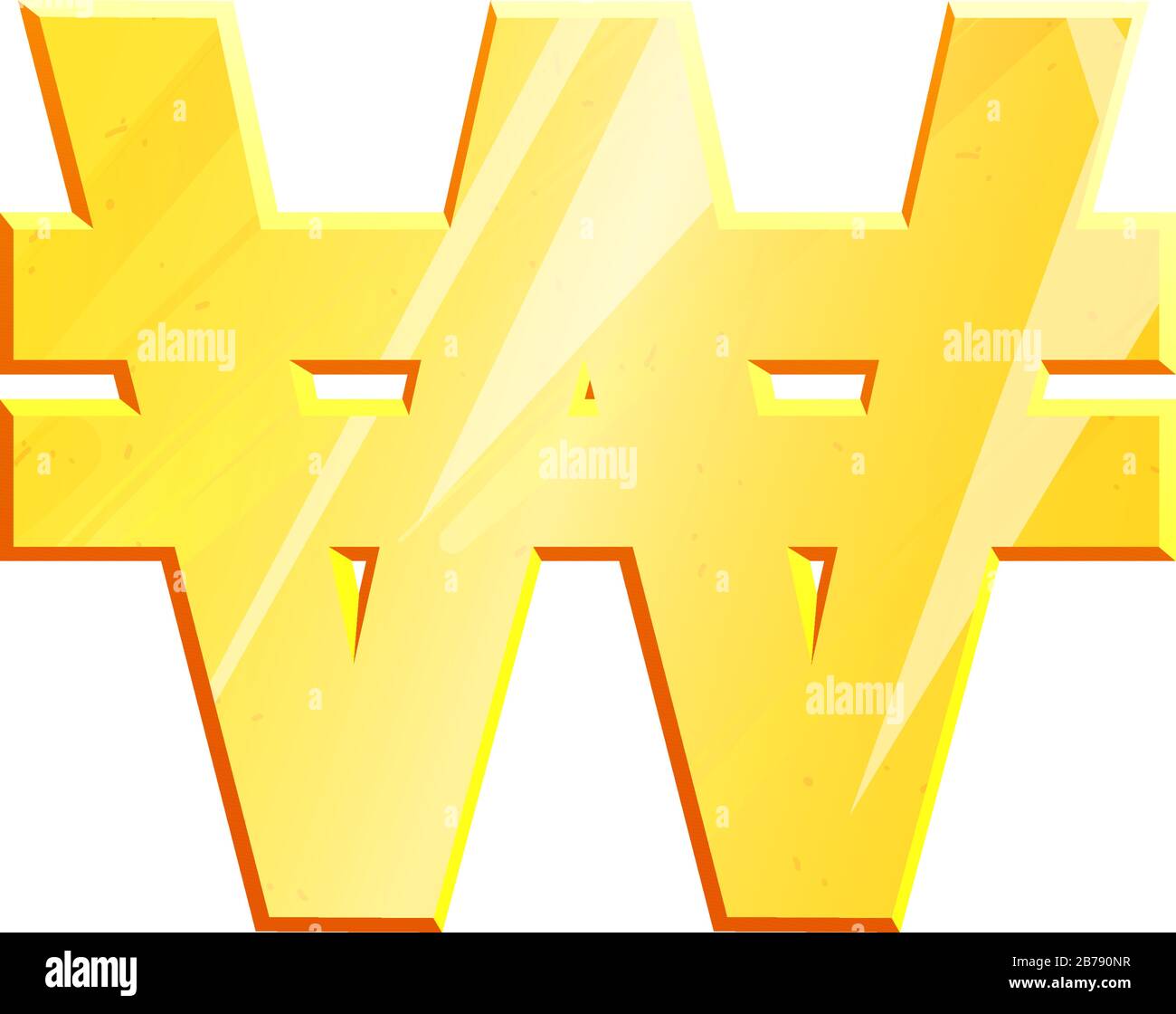 KRW Golden won symbol on white background. Finance investment concept. Exchange South Korean currency Money banking illustration. Business income earnings. Financial sign stock vector. Stock Vector