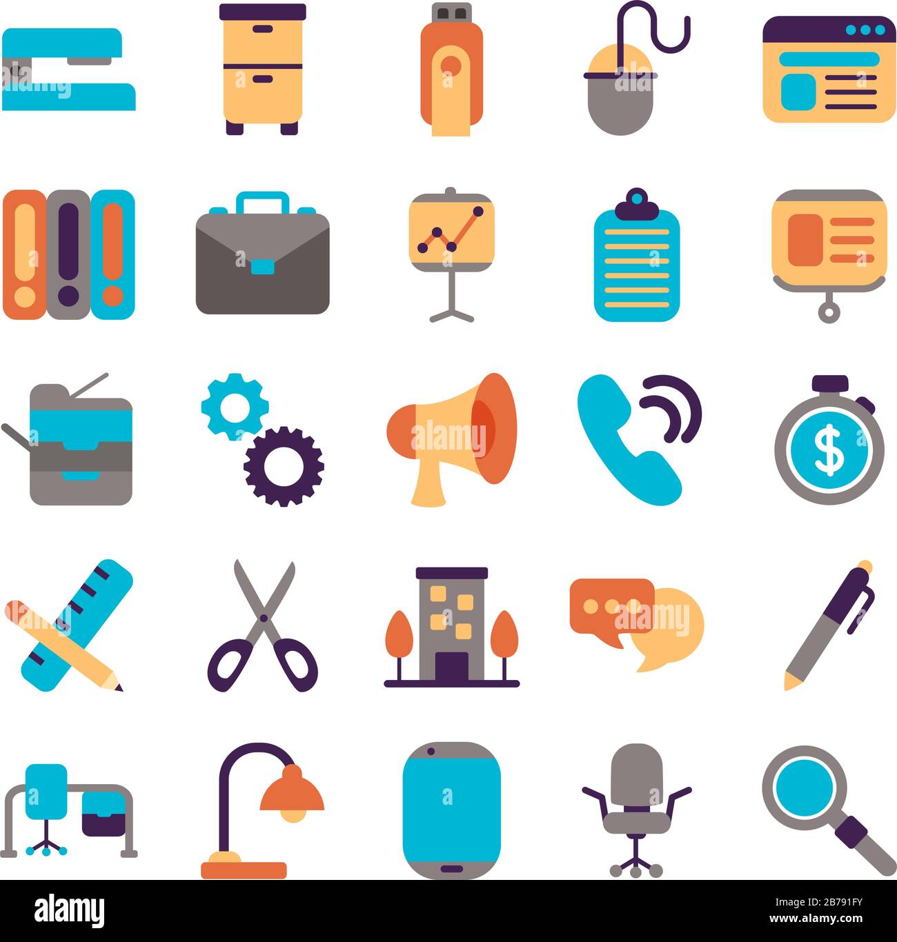 bundle of office set flat style icons Stock Vector Image & Art - Alamy