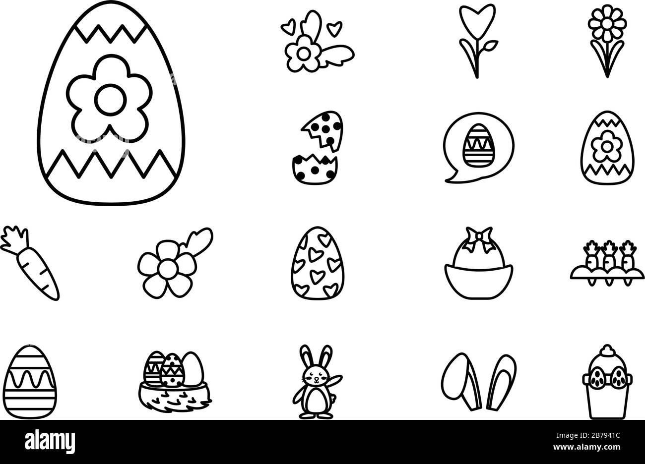 bundle of easter set line icons Stock Vector