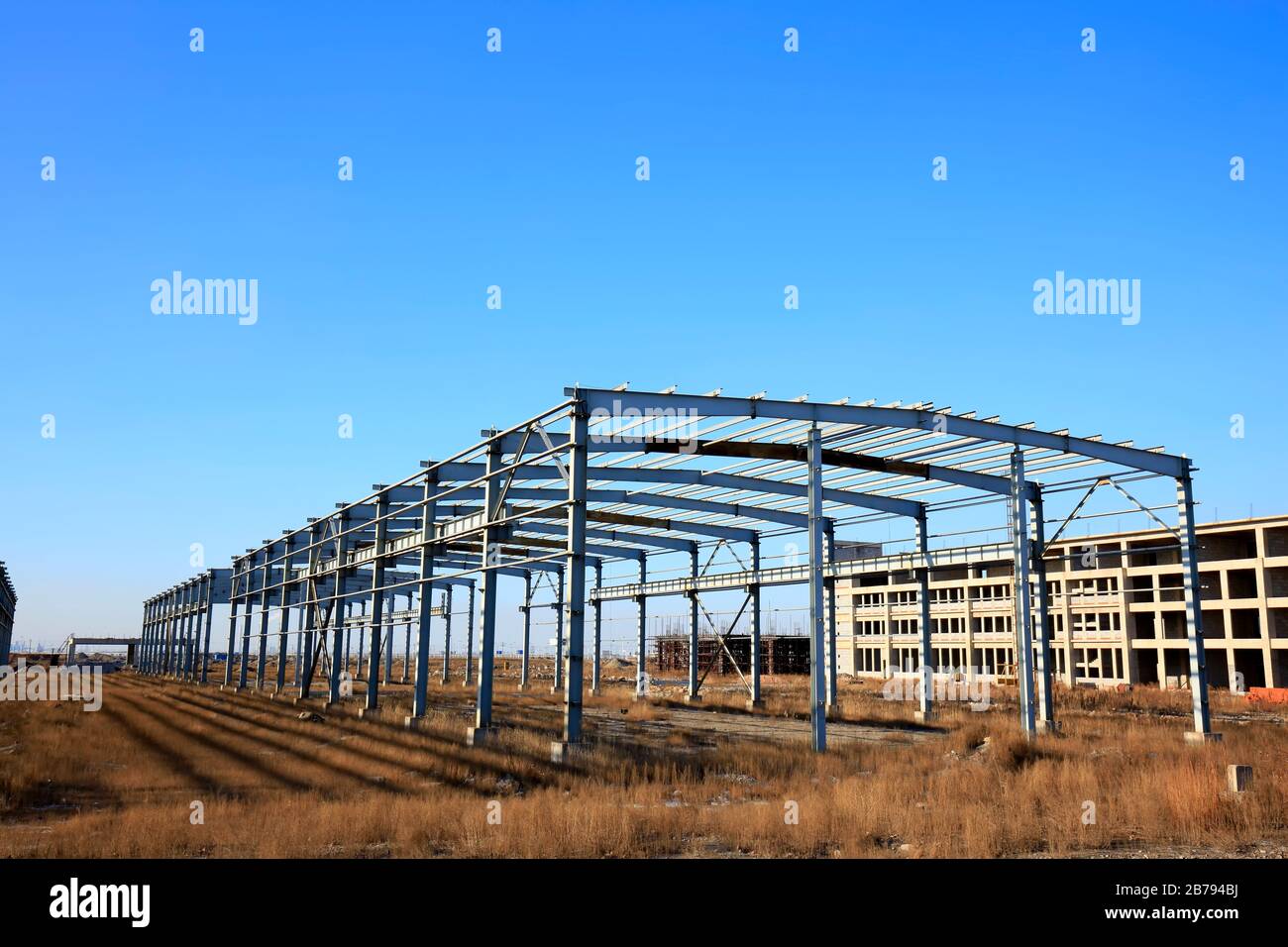 Steel structure at construction site Stock Photo - Alamy