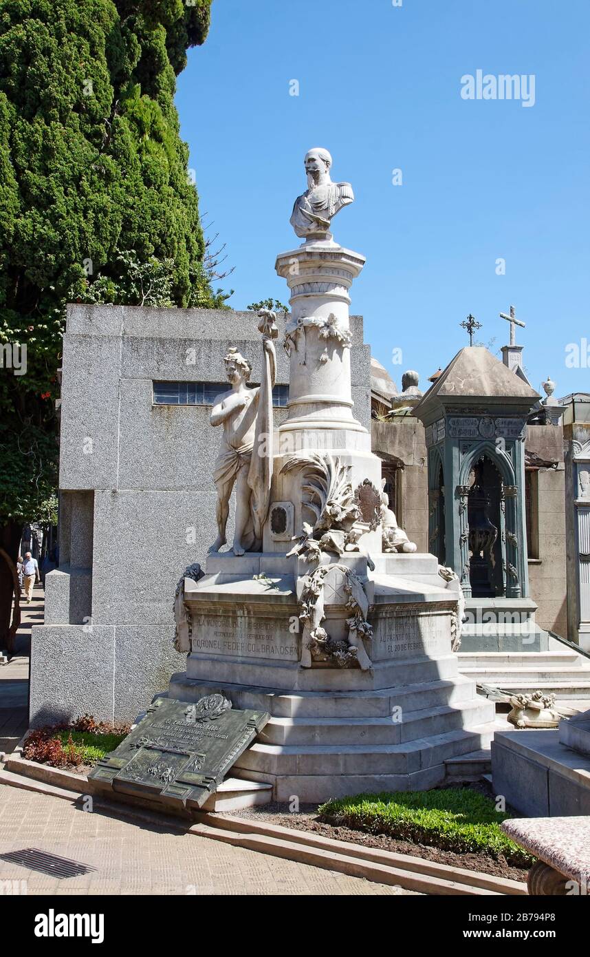 Recoleta Cemetery; imposing mausoleums; vaults, varied styles, statues; burial place; graves; South America, Buenos Aires; Argentina; summer Stock Photo