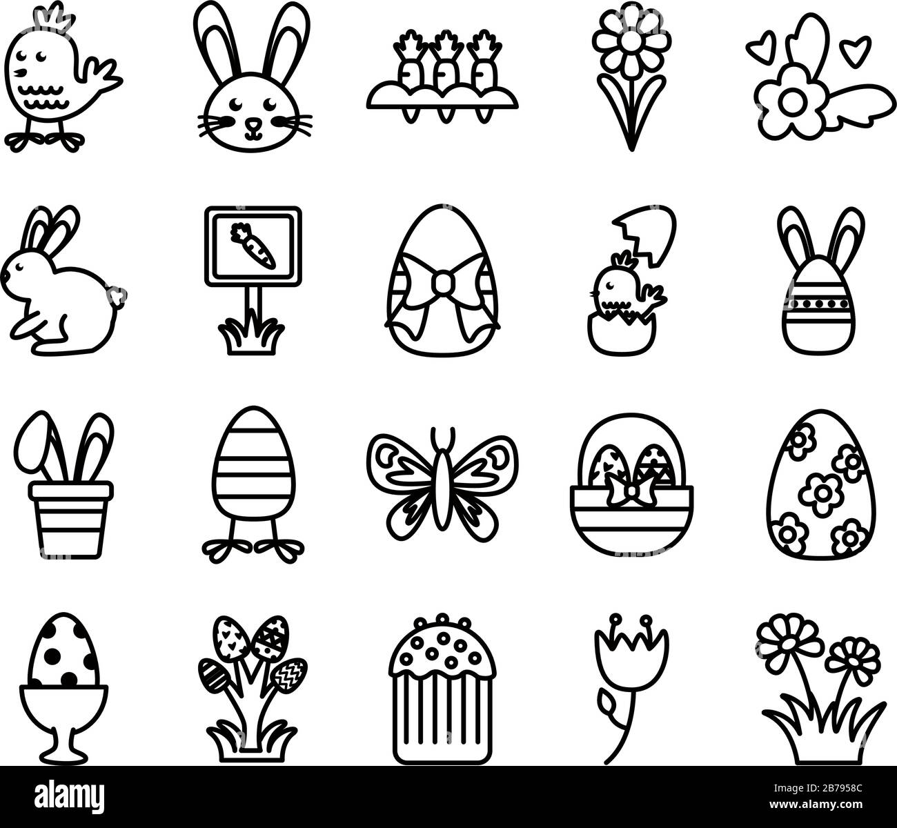 bundle of easter set line icons Stock Vector