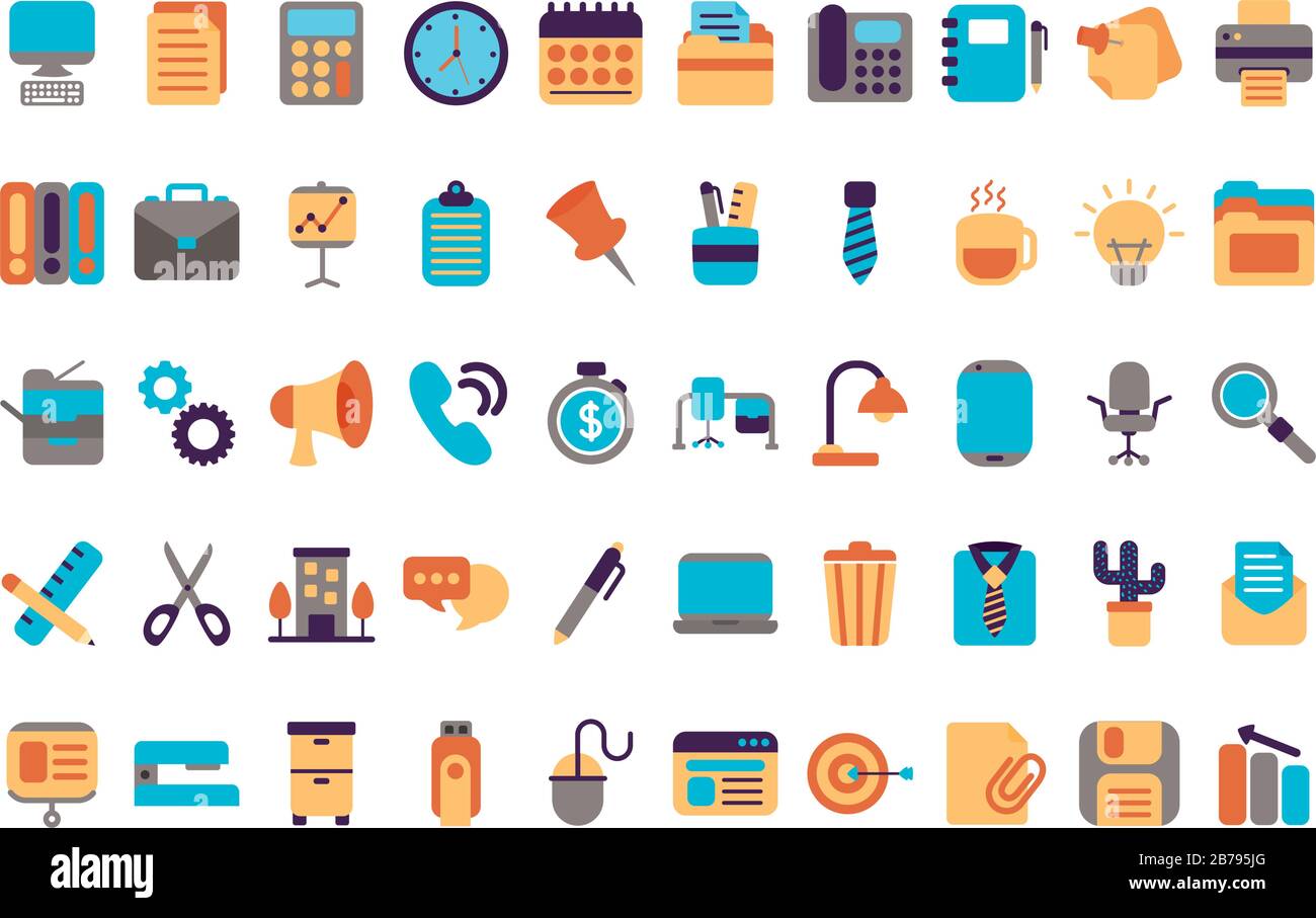 bundle of office set flat style icons Stock Vector Image & Art - Alamy