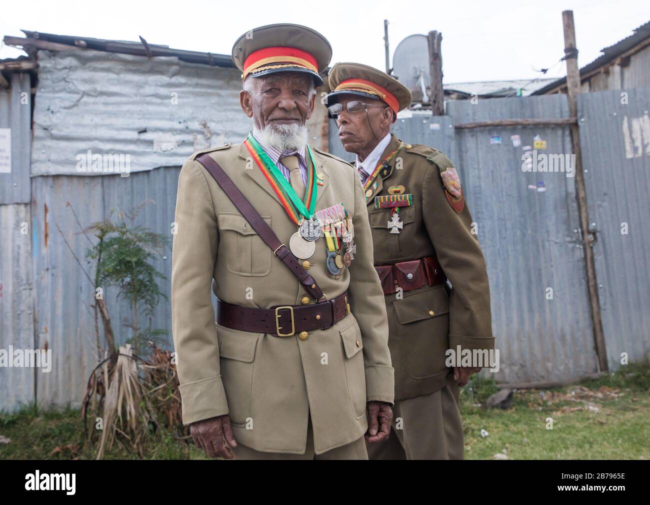 Ethiopian veterans from the italo-ethiopian war in army uniforms, Addis Ababa Region, Addis Ababa, Ethiopia Stock Photo