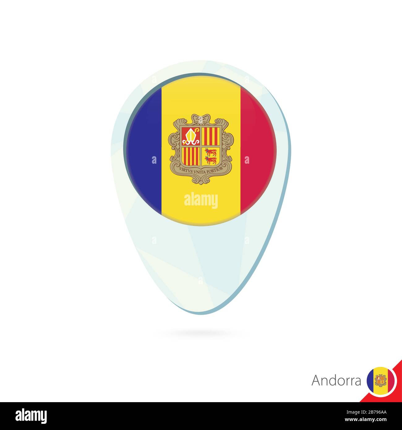 Andorra flag location map pin icon on white background. Vector Illustration. Stock Vector