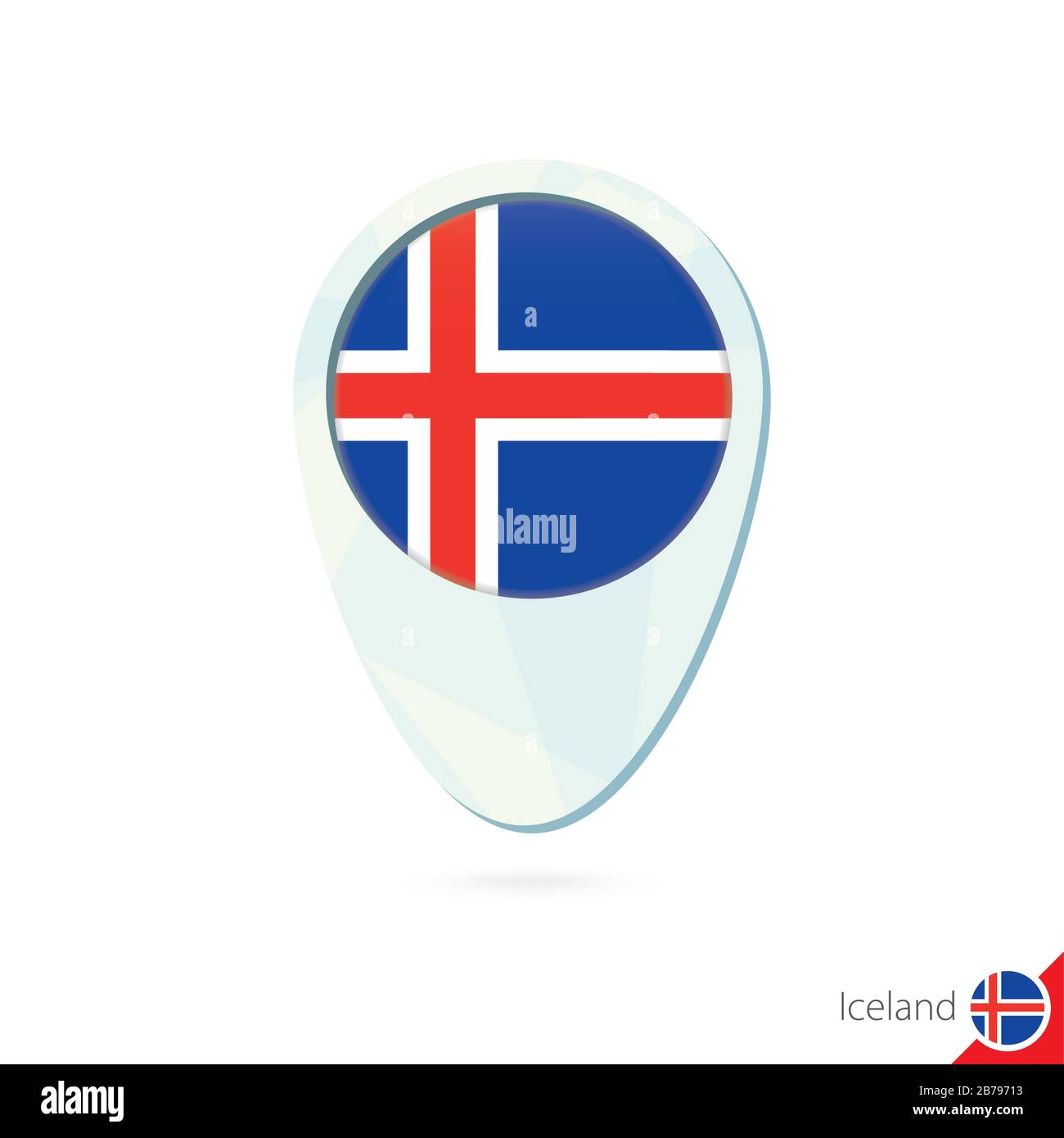 Iceland flag location map pin icon on white background. Vector Illustration. Stock Vector