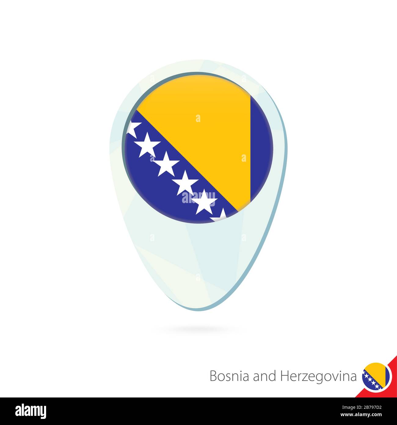 Bosnia and Herzegovina flag location map pin icon on white background ...