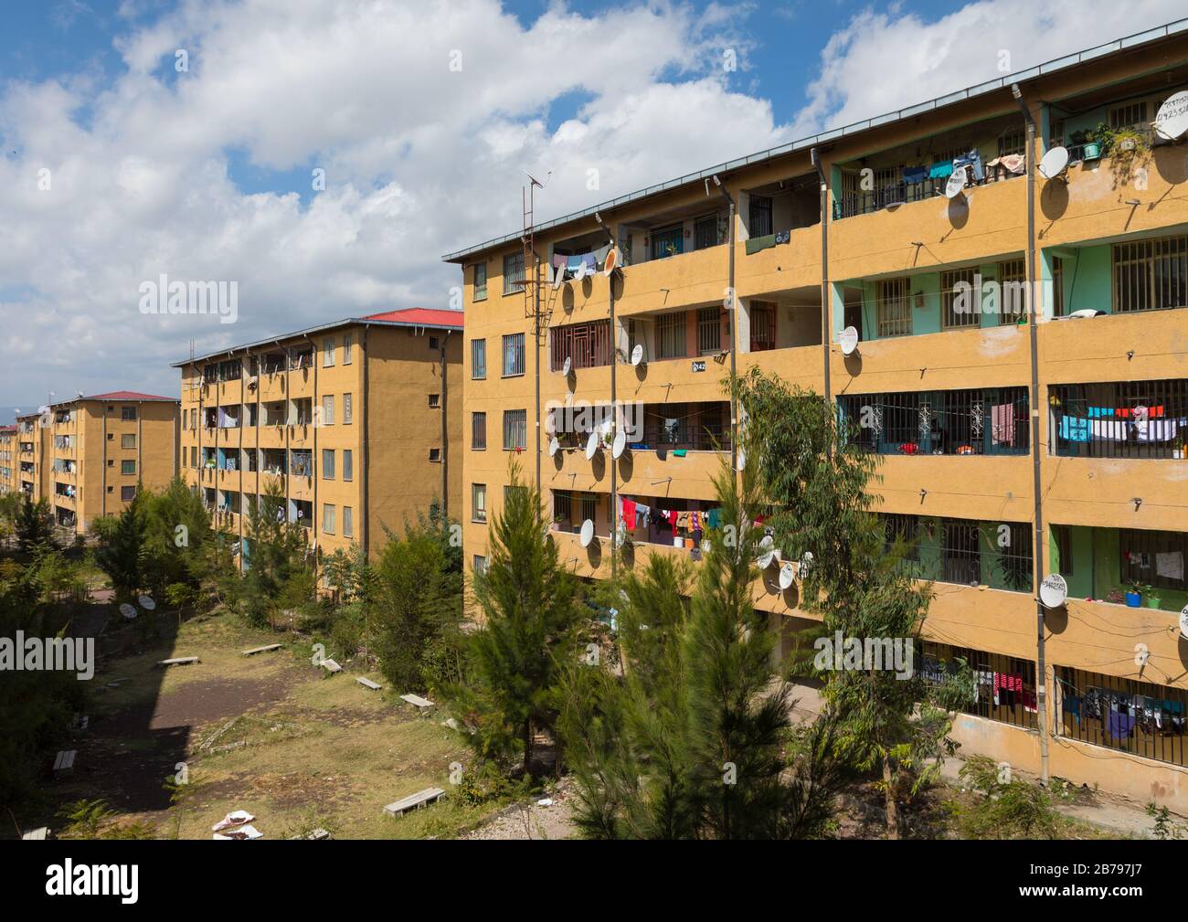 Popular and middle class new apartments blocks with satellite dishes, Addis Ababa Region, Addis Ababa, Ethiopia Stock Photo