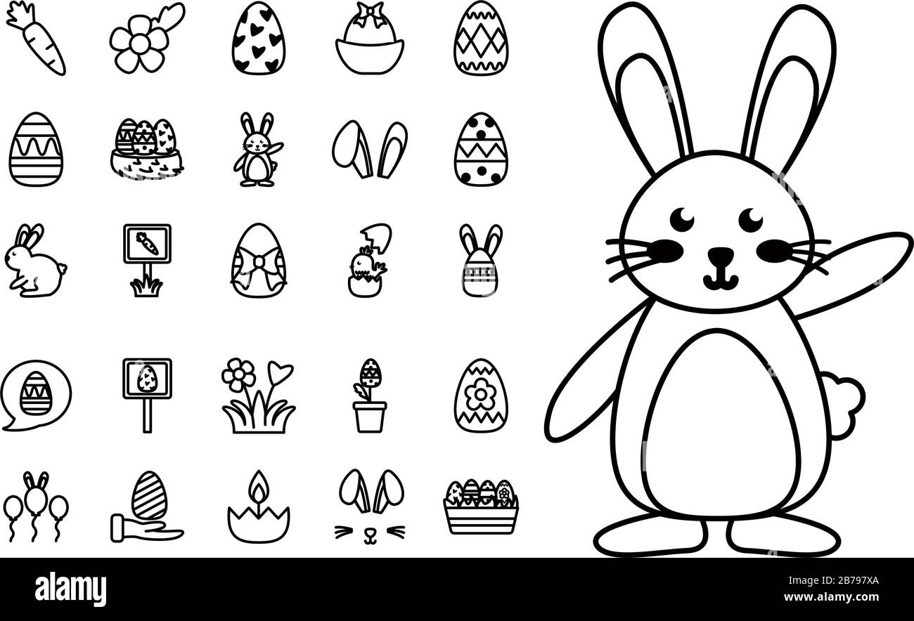 bundle of easter set line icons Stock Vector